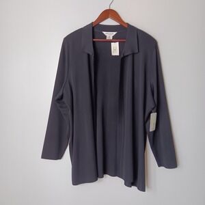 NWT Exclusively Misook Cardigan Womens 3X Black Open Front Knit Padded Shoulder